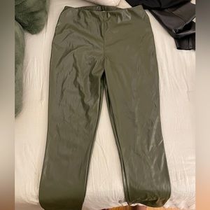 Olive green vegan leather high waisted pants